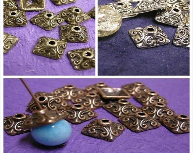 12pc antique metal fancy square bead cap-pls pick a color