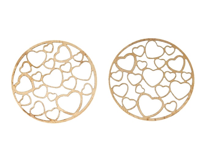 Copper Filigree Stamping Embellishments Findings Round Gold Plated Hollow Heart Pattern 19.0mm 10pcs-bb32
