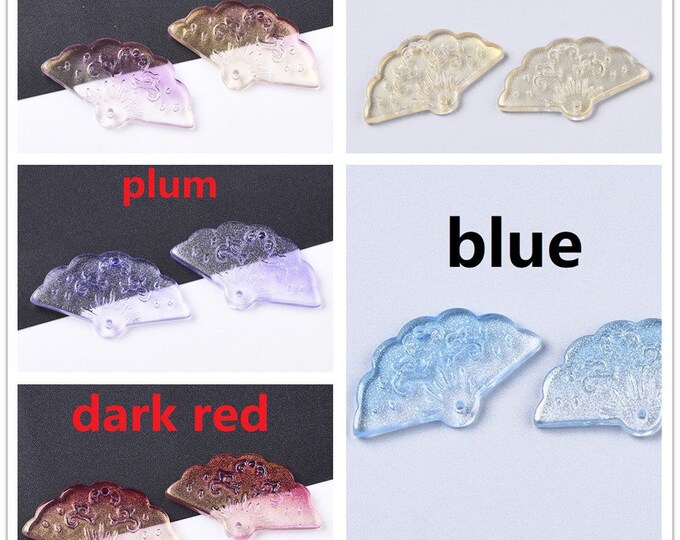 4pc 34x20mm Fan Shape Transparent Spray Painted Glass Pendants-Pls pick a color