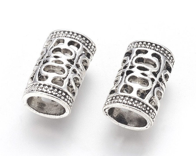 4pc antique silver finish metal hollow alloy flat tube beads-R803