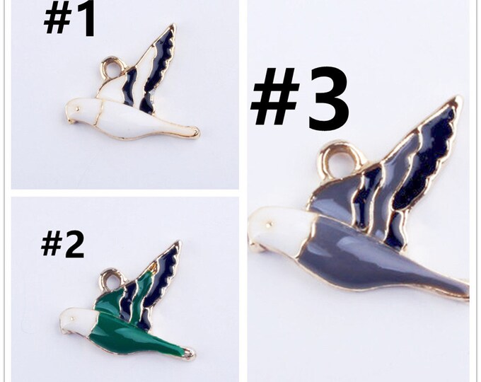4pc 18x16mm metal with enamel bird pendants R198-Pls pick a color