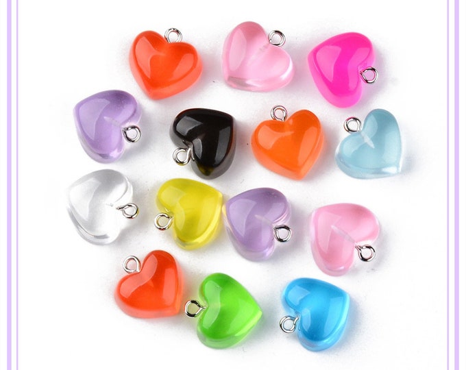 8pc 17x16mm resin made  heart shape mix color jelly  pendants-R363