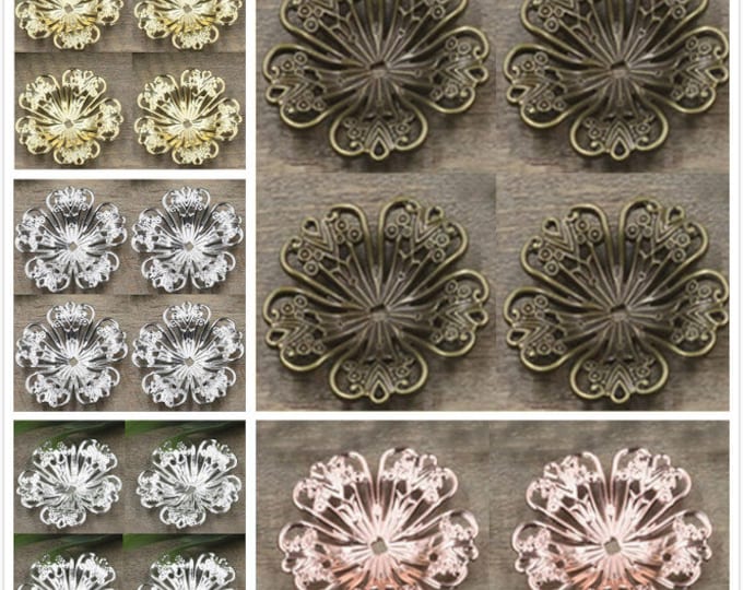 4pc 32mm brass made flower shape bendable bead caps-pls pick a color