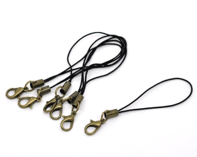 20pc black cell phone cord with bronze lobster clasps-5623