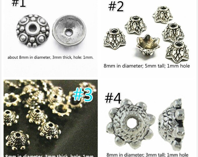 20pc 8mm antique silver finish metal bead caps-pls select a style