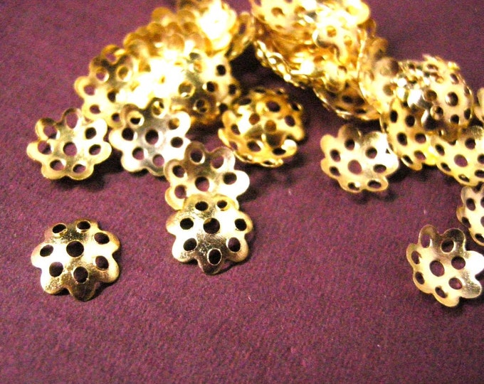 100pc 8mm gold finish metal iron bead caps-121