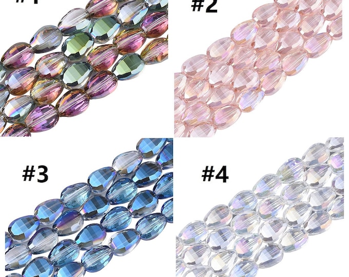 12pc 8.5x6mm teardrop shape Translucent Electroplate Glass Beads-pls pick a color
