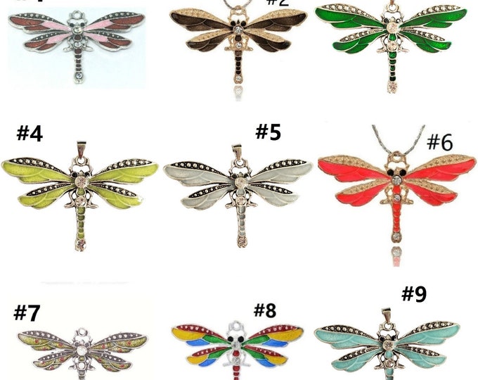 1pc 73x42mm zinc alloy enamel with rhinestone dragonfly pendant-pls choose your own color