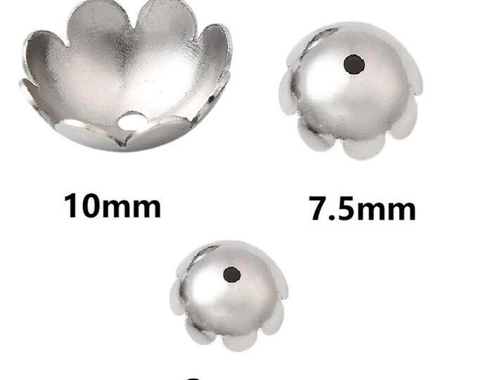 50pc stainless steel made flower bead caps -pls select size