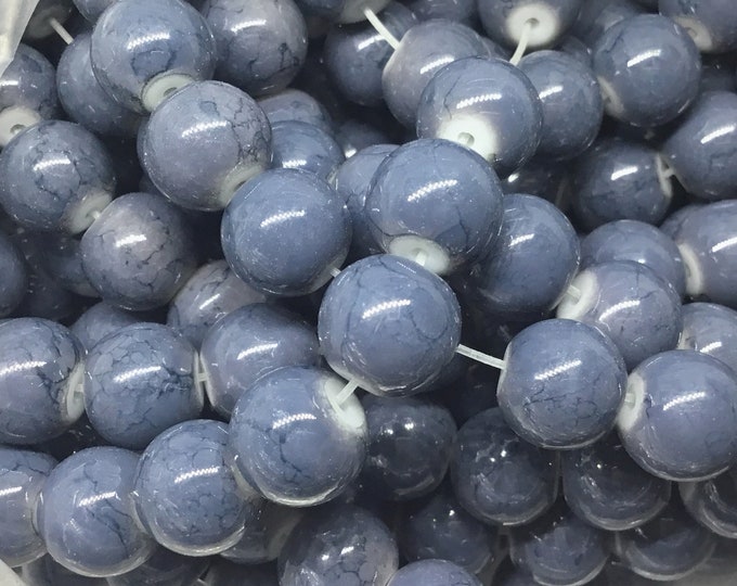 20pcs 10mm Baking Painted Glass Round Bead Strands Slate Gray-LL821