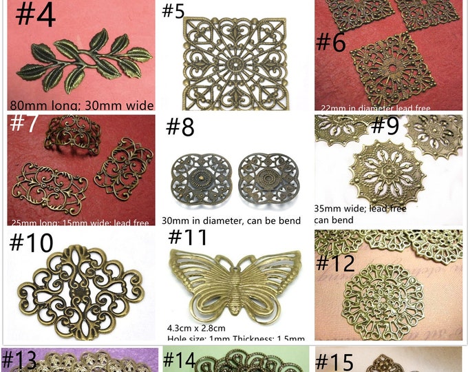 12pc antique bronze finish metal filigree wraps-pls pick a style