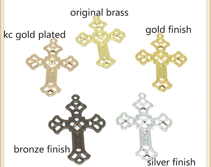 10pc 26*18mm Metal Brass Filigree Cross Charms for Jewelry Making -pls select your own color
