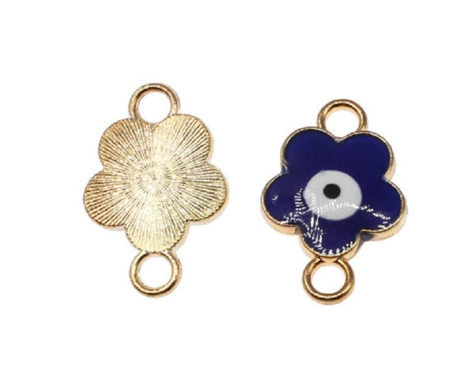 6PC 20X12mm flower shape metal alloy with enamel evil eye connectors/links-R124