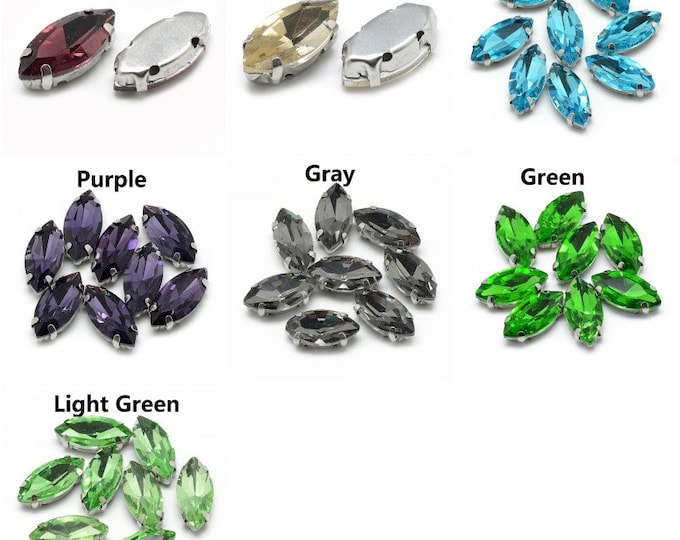 10pc 10X5mm Horse Eye Shape Glass Sew On Rhinestone Montee Beads-pls pick a color