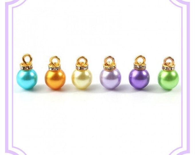 10PCS (5 pairs) 15x10mm mix color Acrylic Round Charms with Rhinestones-LL834