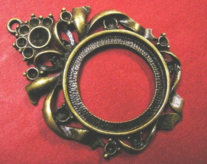 2pc fancy antique bronze finish cabochon setting pendant-4905