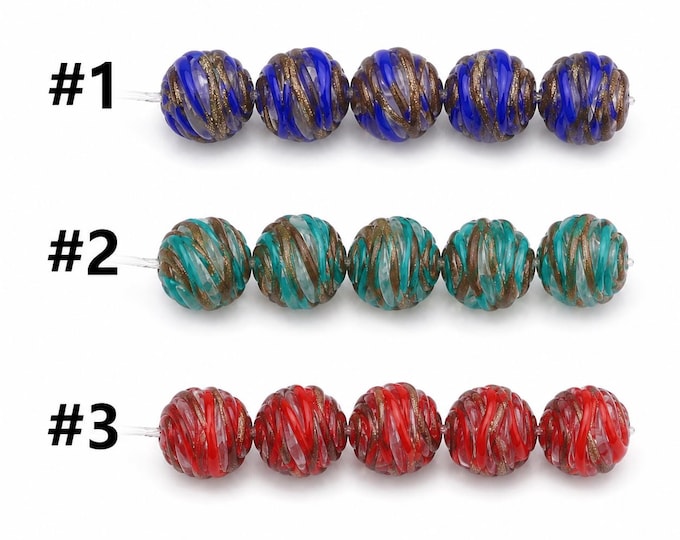 4pc 14mm Handmade Gold Sand Lampwork Beads -pls select your color