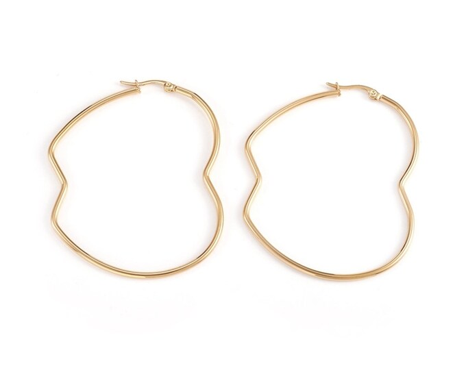 2 pairs of golden finish stainless steel apple shape hoop earrings 63x52mm-RM77