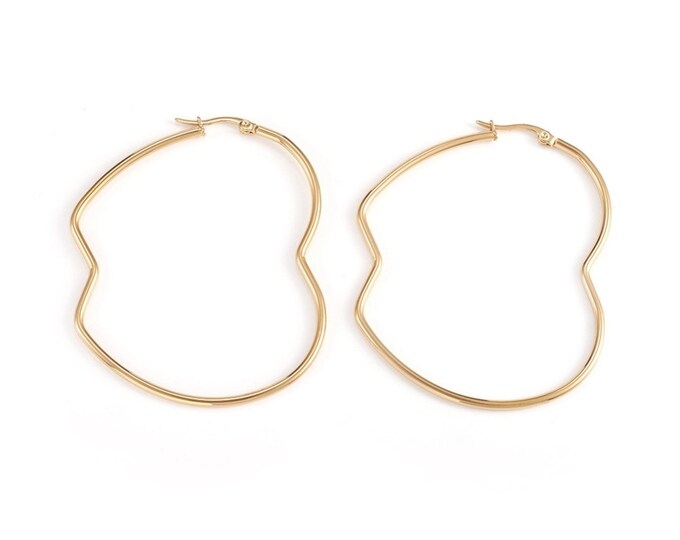 2 Pairs Golden Stainless Steel Apple Hoop Earrings - 63x52mm - Hypoallergenic Fun Fruit Jewelry - Lightweight Statement Earrings