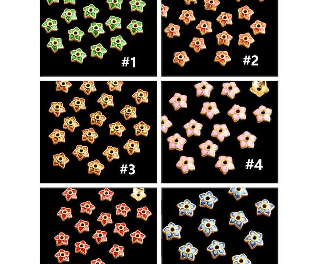 10pc  7.5mm metal with enamel flower bead caps-pls pick a color