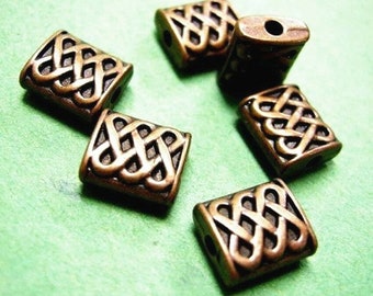 6pc antique copper finish metal fancy rectangle shape bead-3504