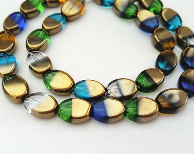 1 strand 30pcs 11x8mm mix color copper plated oval shape glass beads-8165A