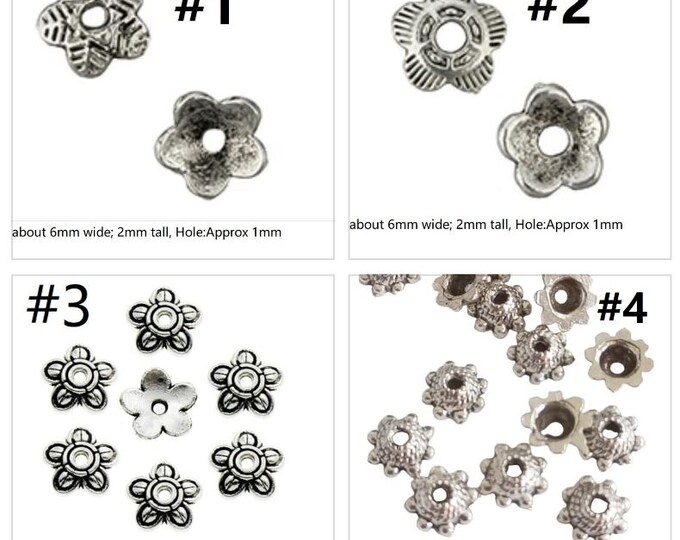 30pc antique silver finish metal bead caps-pls pick a pattern