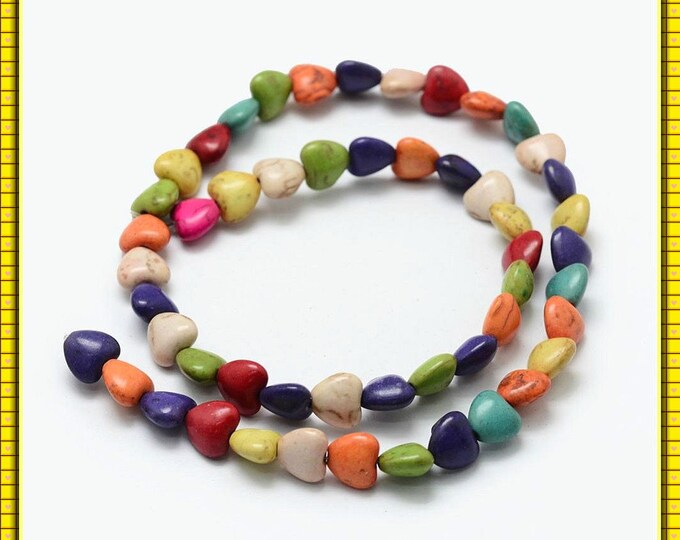 1 strand 8x7mm Mix color Synthetic Howlite Bead Strand in heart shape - 7345