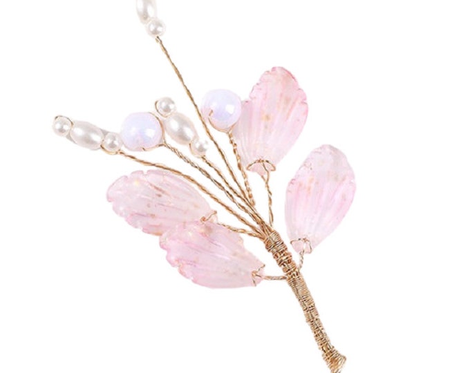 1pc Handmade Glass Beads & brass wire wrapped Flower Finding