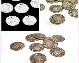 50pc 10mm  brass made coin pendants/charms-pls pick a color