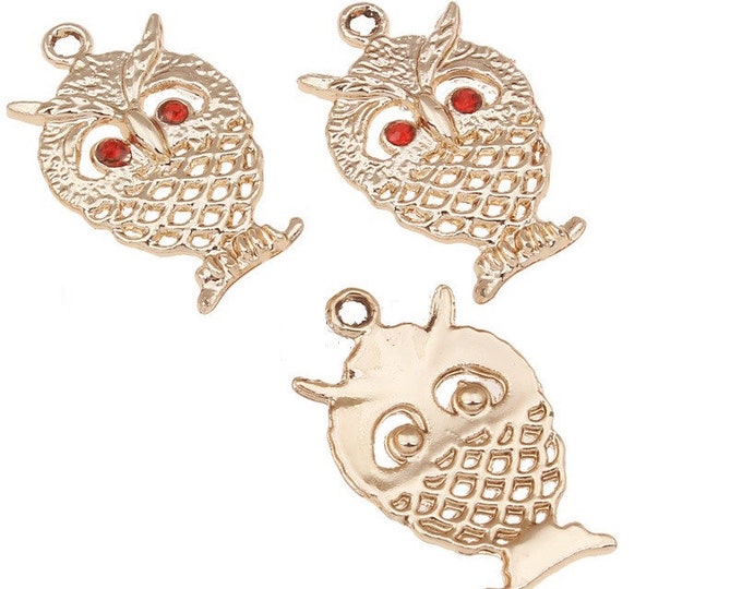 4pc 15x25x2.50mm gold finish metal rhinestone owlpendants-5166B
