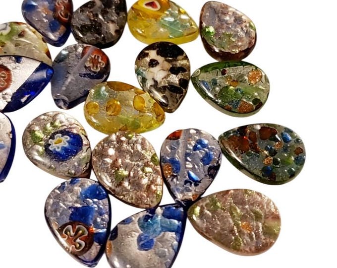10pc 18x13mm Mix color teardrop Shape Silver Foil Millefiori Glass Beads-7545
