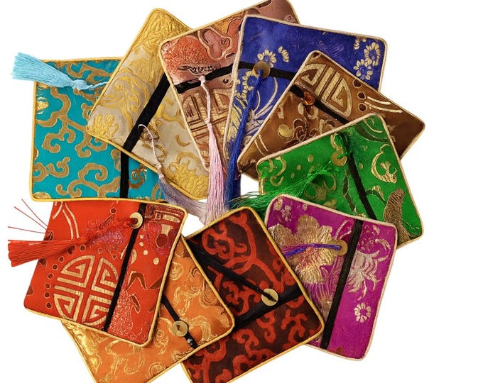 6pcs Mix Color Brocade Fabric Drawstring Pouches for Jewelry / Gift Packaging