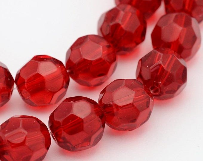 12pc 12mm faceted glass beads crimson-LL646