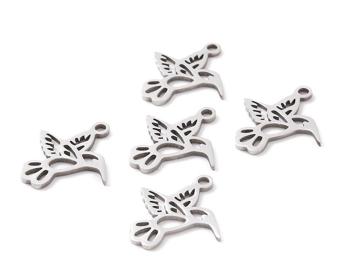 5pc Non-Tarnish 18x17mm Stainless Steel Bird Pendants