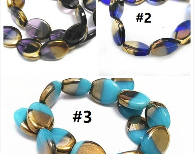 12pc 17x14mm copper plated  flat glass beads-pls pick a color