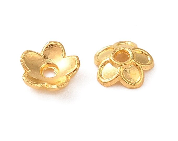 50pc 6mm gold finish metal flower shape bead caps