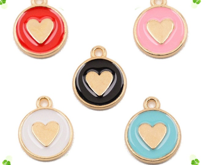 5pc round with heart pattern enamel pendants -LL1411- pls pick a color