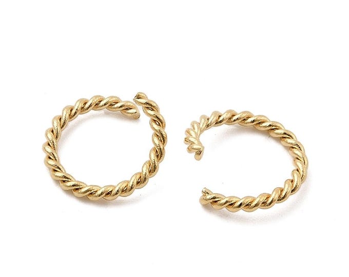 10pc Stainless Steel Twisted Jump Rings , Golden Finish Connectors,Unique Rope Design for Jewelry Making, Pls select size