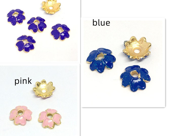 10pc 7.5mm gold tone with enamel bead caps -pls pick a color