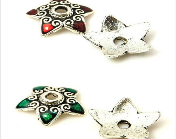 6pc 13mm antique silver one with  enamel bead caps-pls pick your color