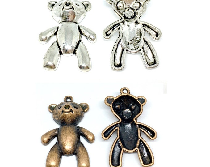 4pc 38x24mm antique finish metal  teddy bear pendant-pls pick a color