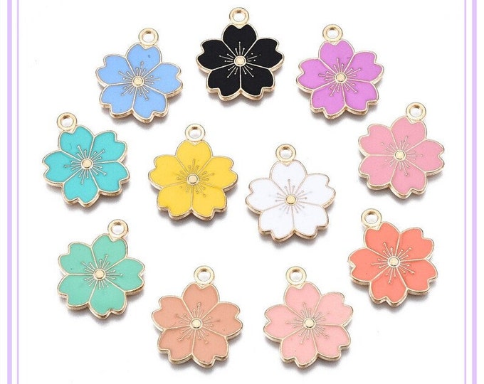 6pc 20x17mm zinc alloy enamel Sakura Flower pendant F045-pls pick a color