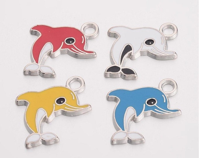 8pc  26.5x20mm mix color dolphin metal  enamel charms-bak140v