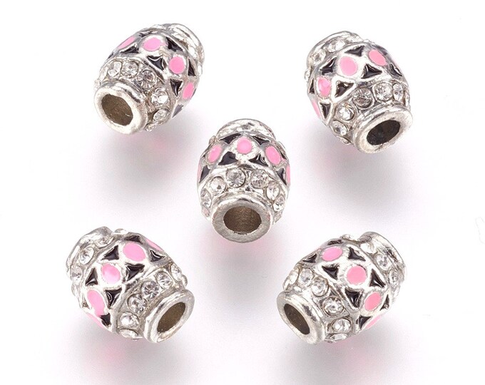 4pc Alloy Enamel Beads, with Rhinestone, Barrel style-LL1473