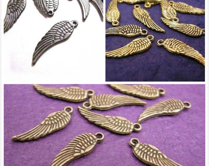 20pc 17x5mm metal angel wing pendant, charms-pls pick a color