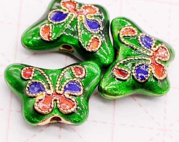 2pc 15x11mm green enamel metal alloy butterfly beads-R174