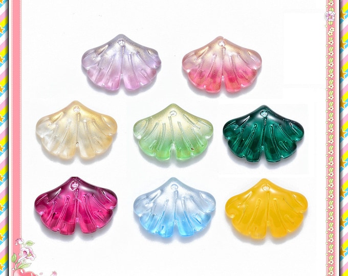 10pc 15x20mm Mix Color Transparent Glass Leaf Charms-FM1