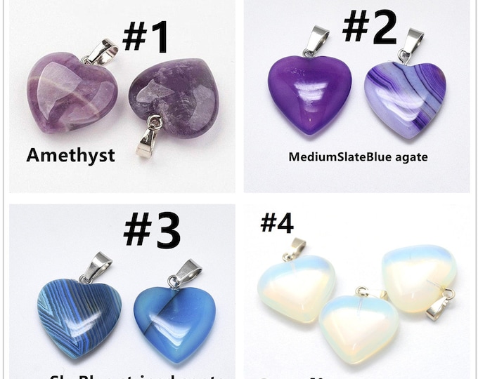 1pc 22x20mm Heart Shape Gemstone Pendant-pls pick a stone