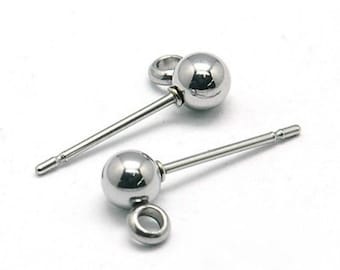 5 Pairs (10pcs) 304 Stainless Steel Ear Studs with Rubber Stoppers - Hypoallergenic Flat Back Earring Posts